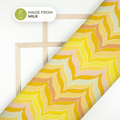 Lemon Yellow Chevron Printed Sustainable Milk Fabric