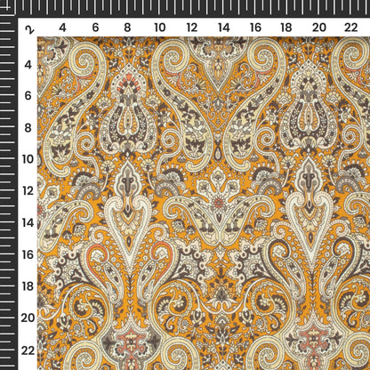 Ochre Yellow Paisley Printed Sustainable Milk Fabric