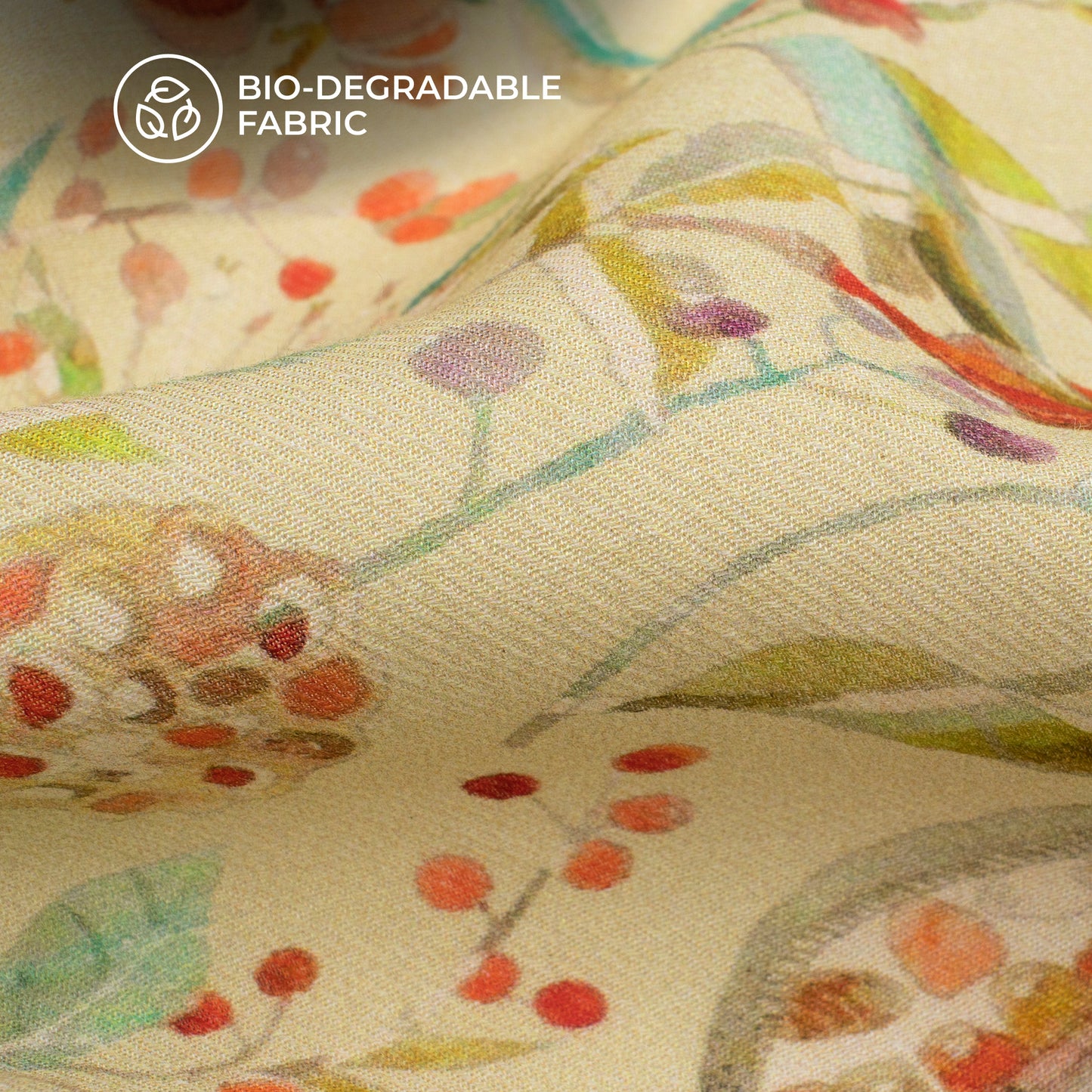 Beige Floral Printed Sustainable Milk Fabric
