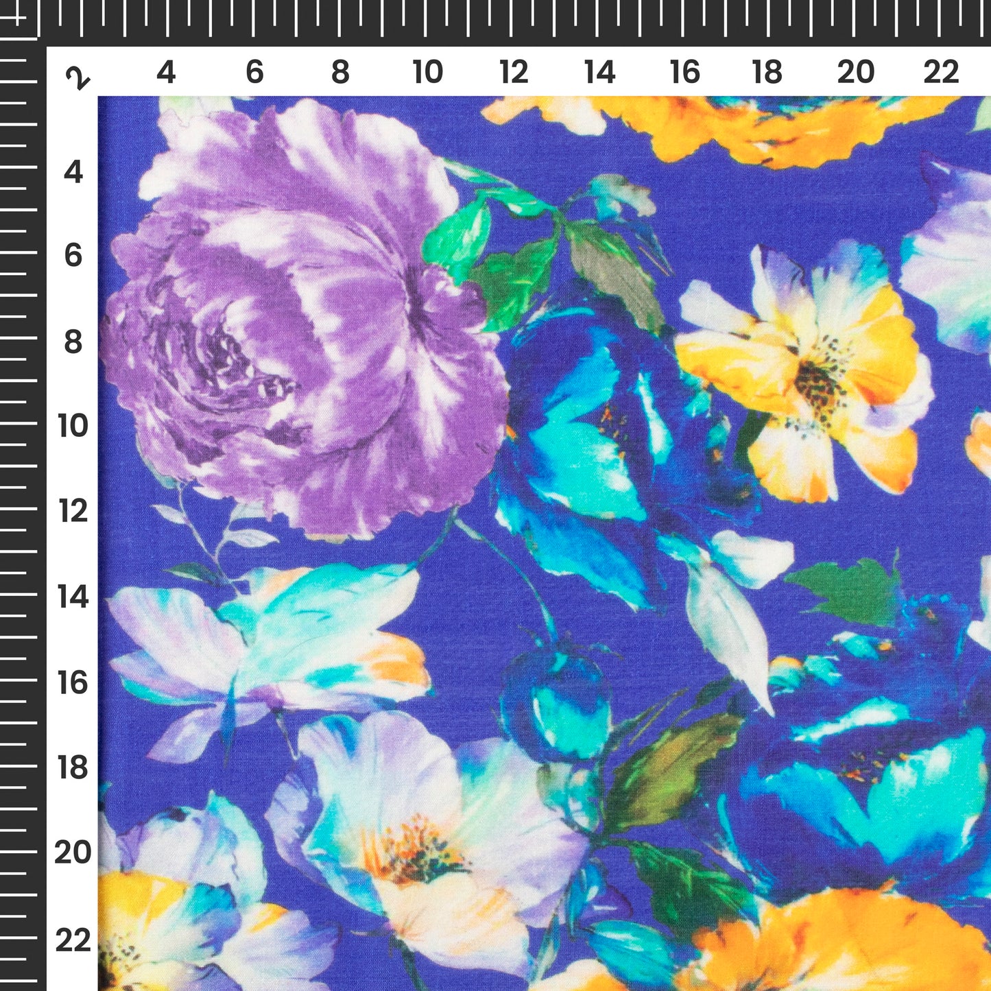 Cobalt Blue Floral Printed Sustainable Orange Fabric