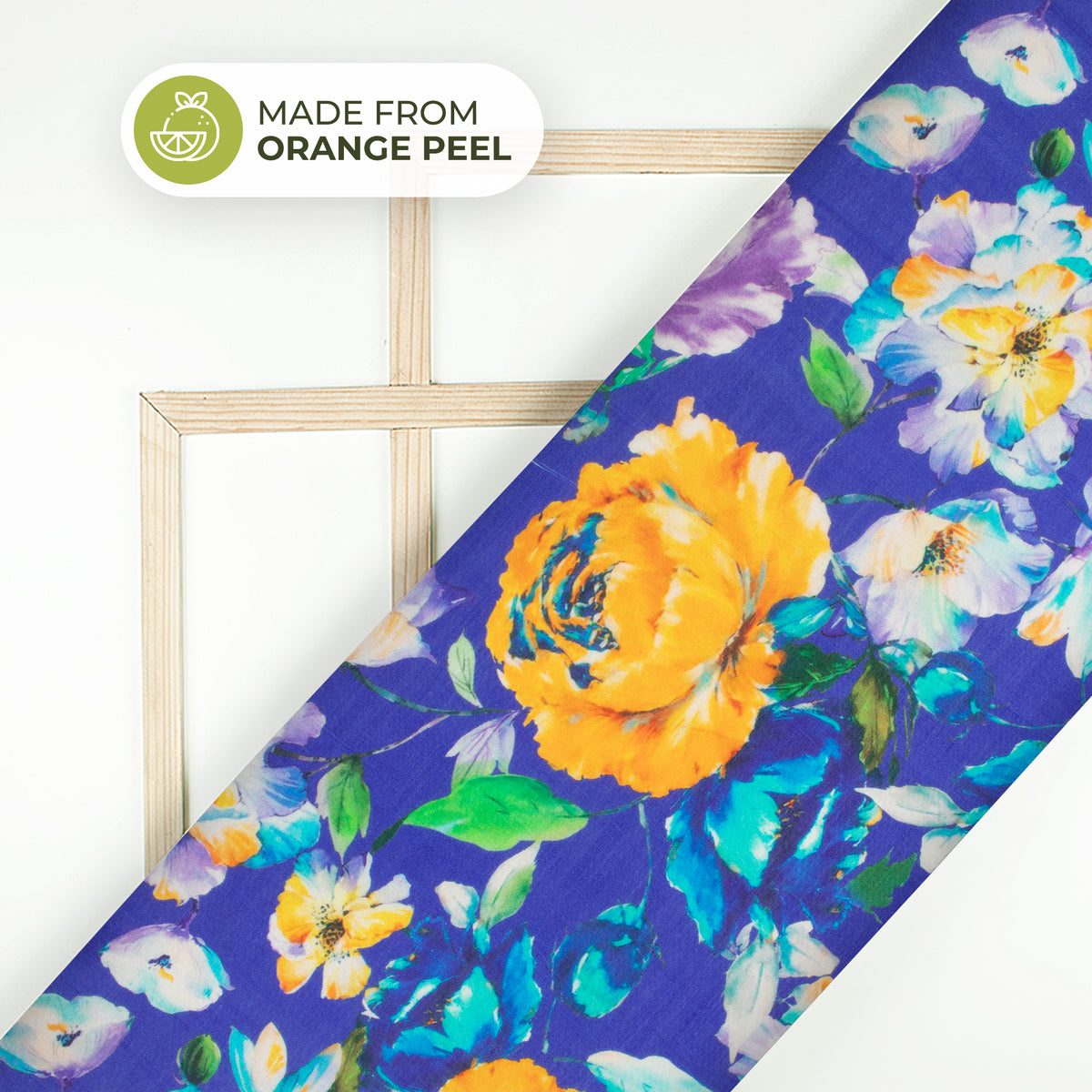 Cobalt Blue Floral Printed Sustainable Orange Fabric