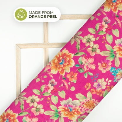 Fuscia Pink Floral Printed Sustainable Orange Fabric