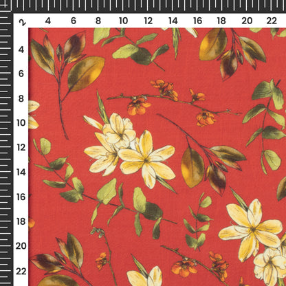 Burgundy Red Floral Printed Sustainable Orange Fabric