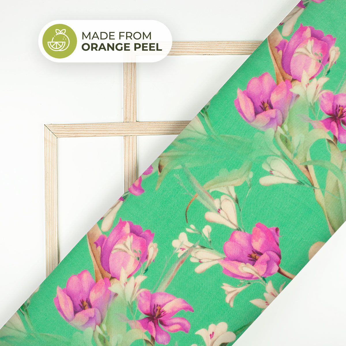 Cool Green Floral Printed Sustainable Orange Fabric