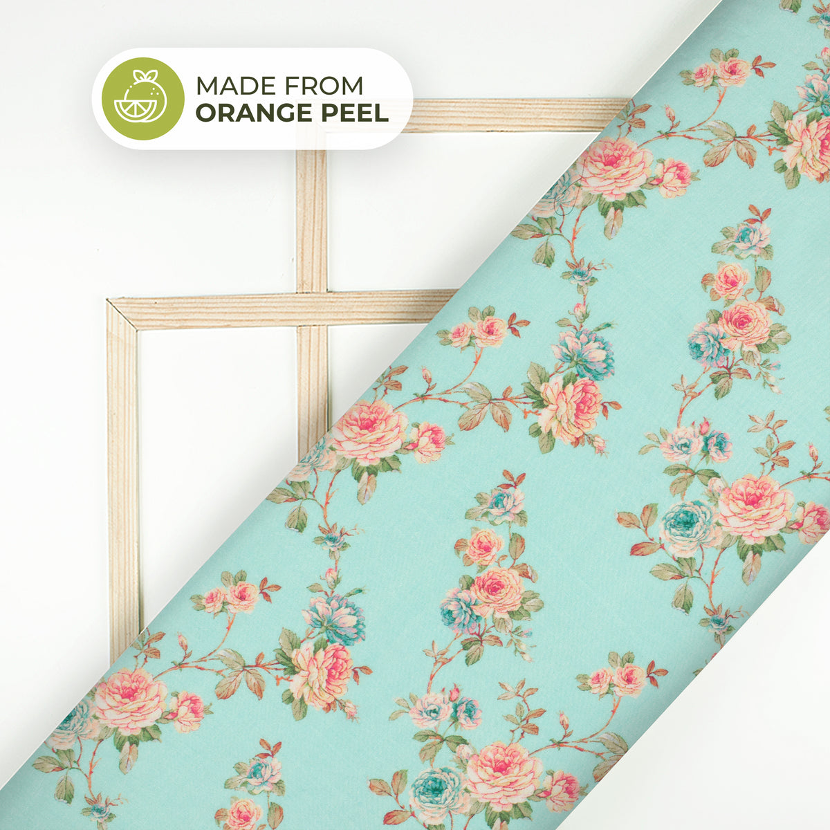 Baby Blue Floral Printed Sustainable Orange Fabric