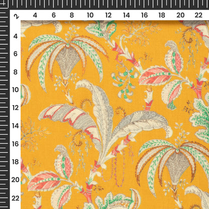 Canary Yellow Floral Printed Sustainable Orange Fabric