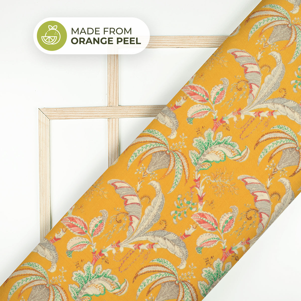 Canary Yellow Floral Printed Sustainable Orange Fabric