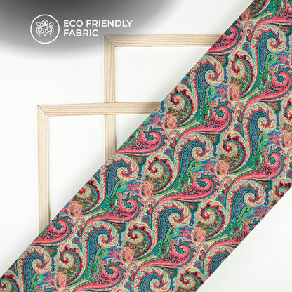 Vintage Paisley Digital Print Crepe Silk Fabric