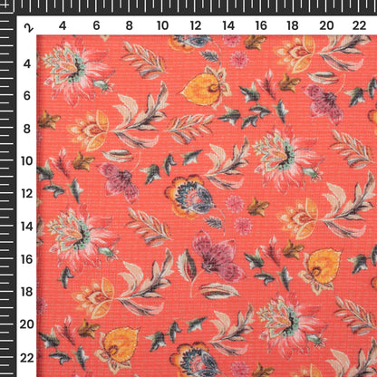 Trendy Red Floral Digital Print Kota Doria Fabric