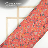 Trendy Red Floral Digital Print Kota Doria Fabric