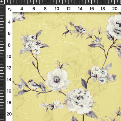 Exclusive Floral Digital Print Premium Embroidery Butter Crepe Fabric