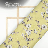 Exclusive Floral Digital Print Premium Embroidery Butter Crepe Fabric