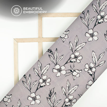 Vintage Floral Digital Print Premium Embroidery Butter Crepe Fabric