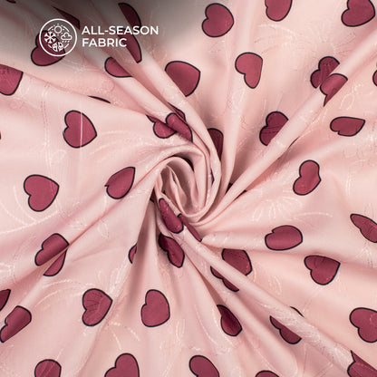 Polka Heart Digital Print Premium Embroidery Butter Crepe Fabric