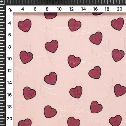 Polka Heart Digital Print Premium Embroidery Butter Crepe Fabric