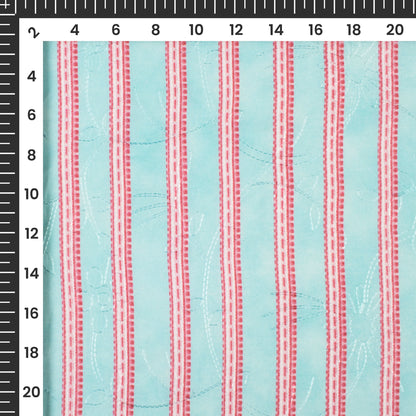 Stripes Digital Print Premium Embroidery Butter Crepe Fabric