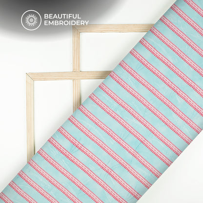 Stripes Digital Print Premium Embroidery Butter Crepe Fabric