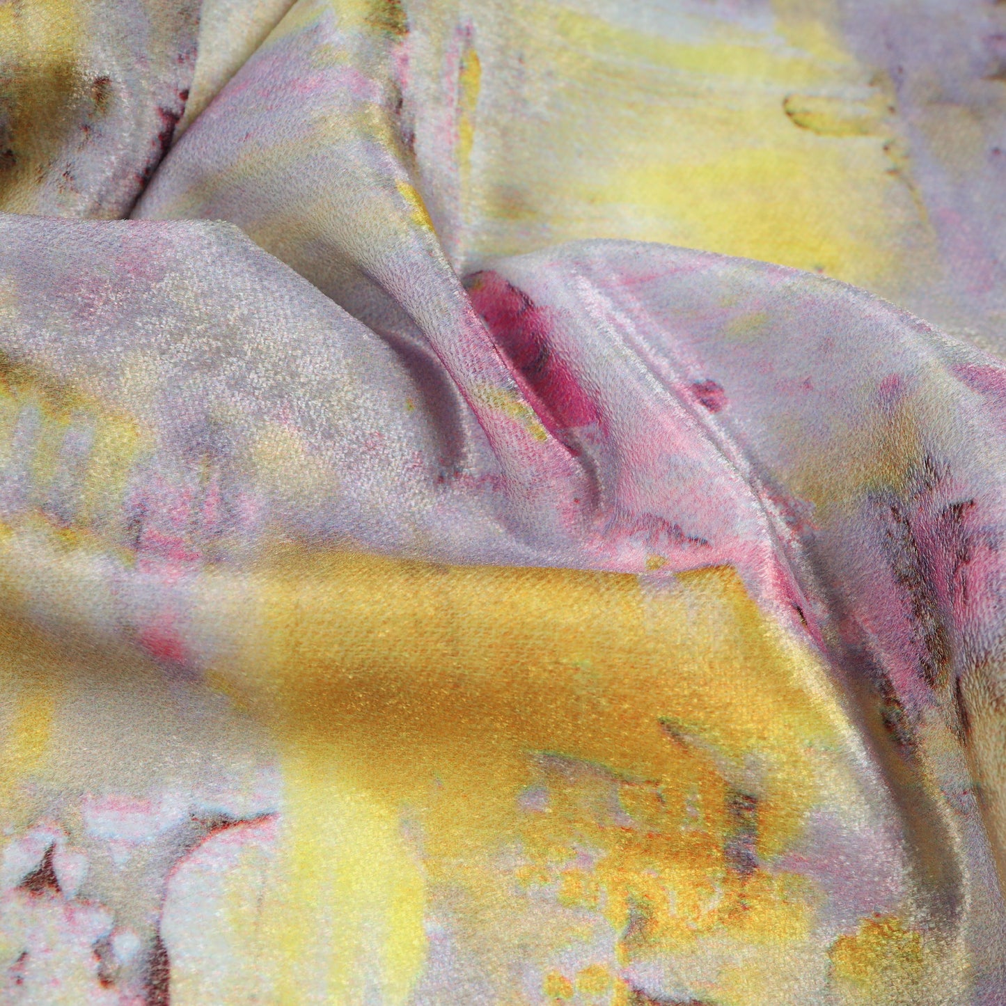 Golden Yellow Tye And Dye Pattern Digital Print Velvet Fabric