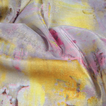 Golden Yellow Tye And Dye Pattern Digital Print Velvet Fabric