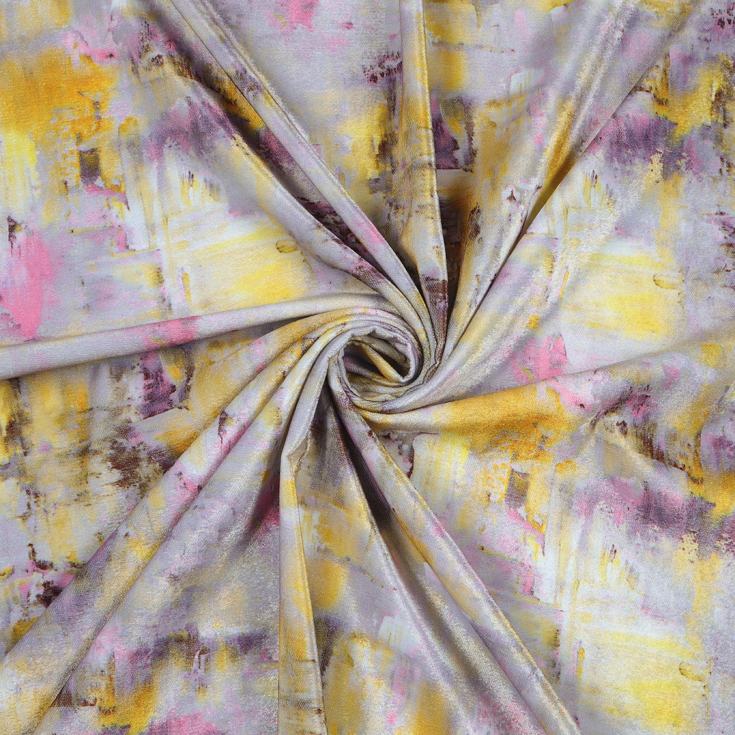 Golden Yellow Tye And Dye Pattern Digital Print Velvet Fabric