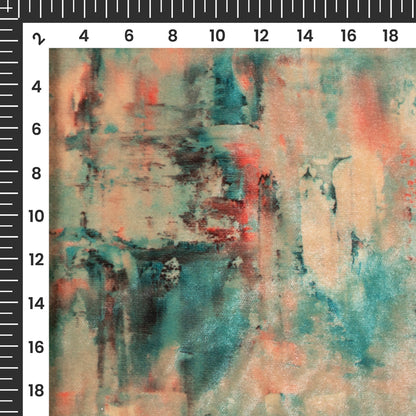 Teal Blue Tye And Dye Pattern Digital Print Velvet Fabric