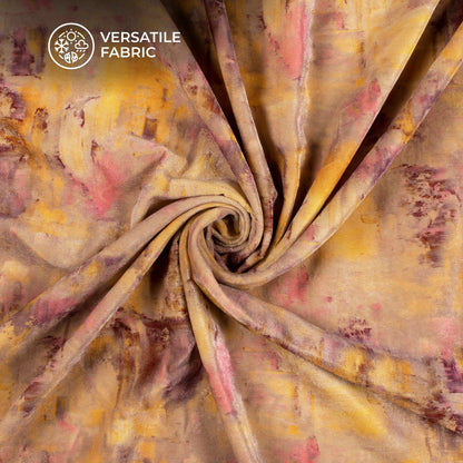 Golden Yellow Tye And Dye Pattern Digital Print Velvet Fabric