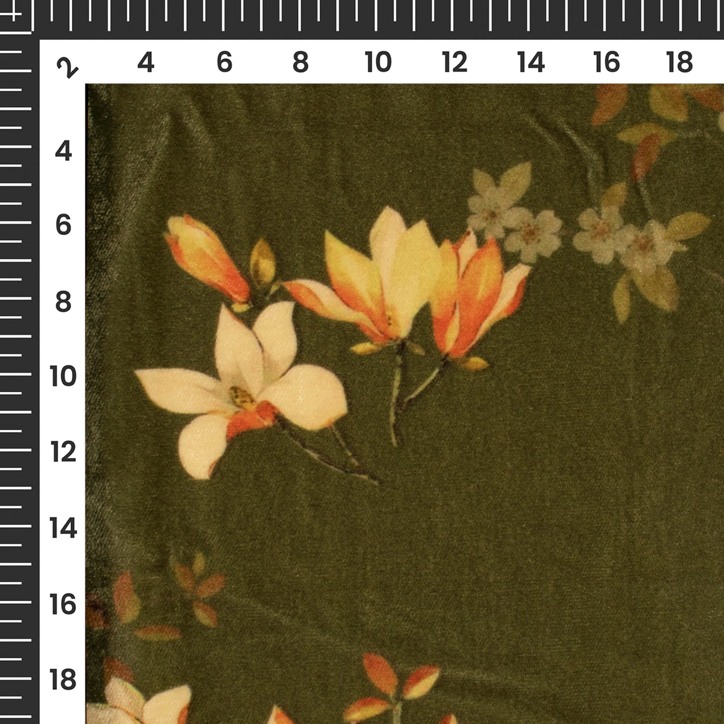 Dark Moss Green Floral Pattern Digital Print Velvet Fabric