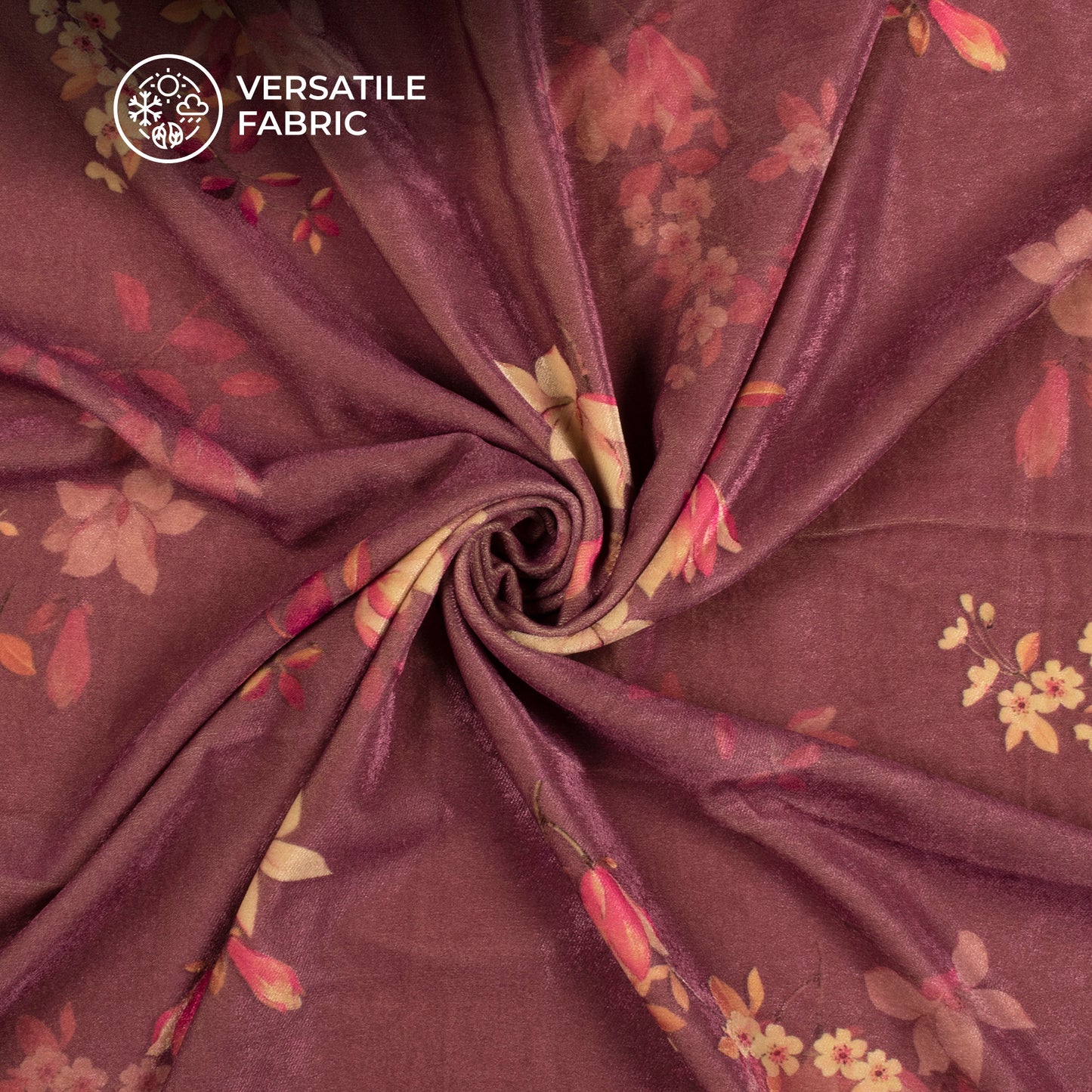 Rouge Pink Floral Pattern Digital Print Velvet Fabric