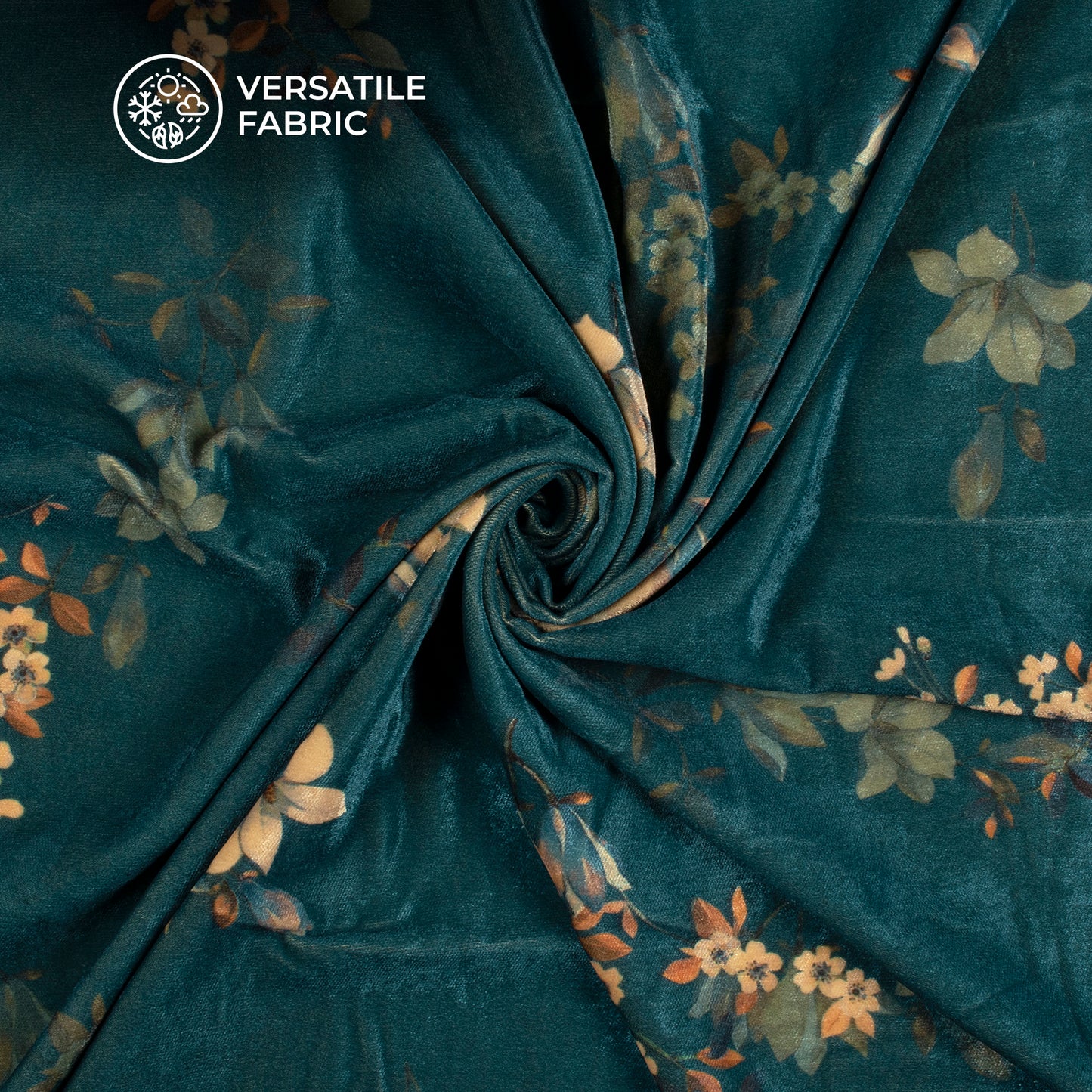 Pine Green Floral Pattern Digital Print Velvet Fabric