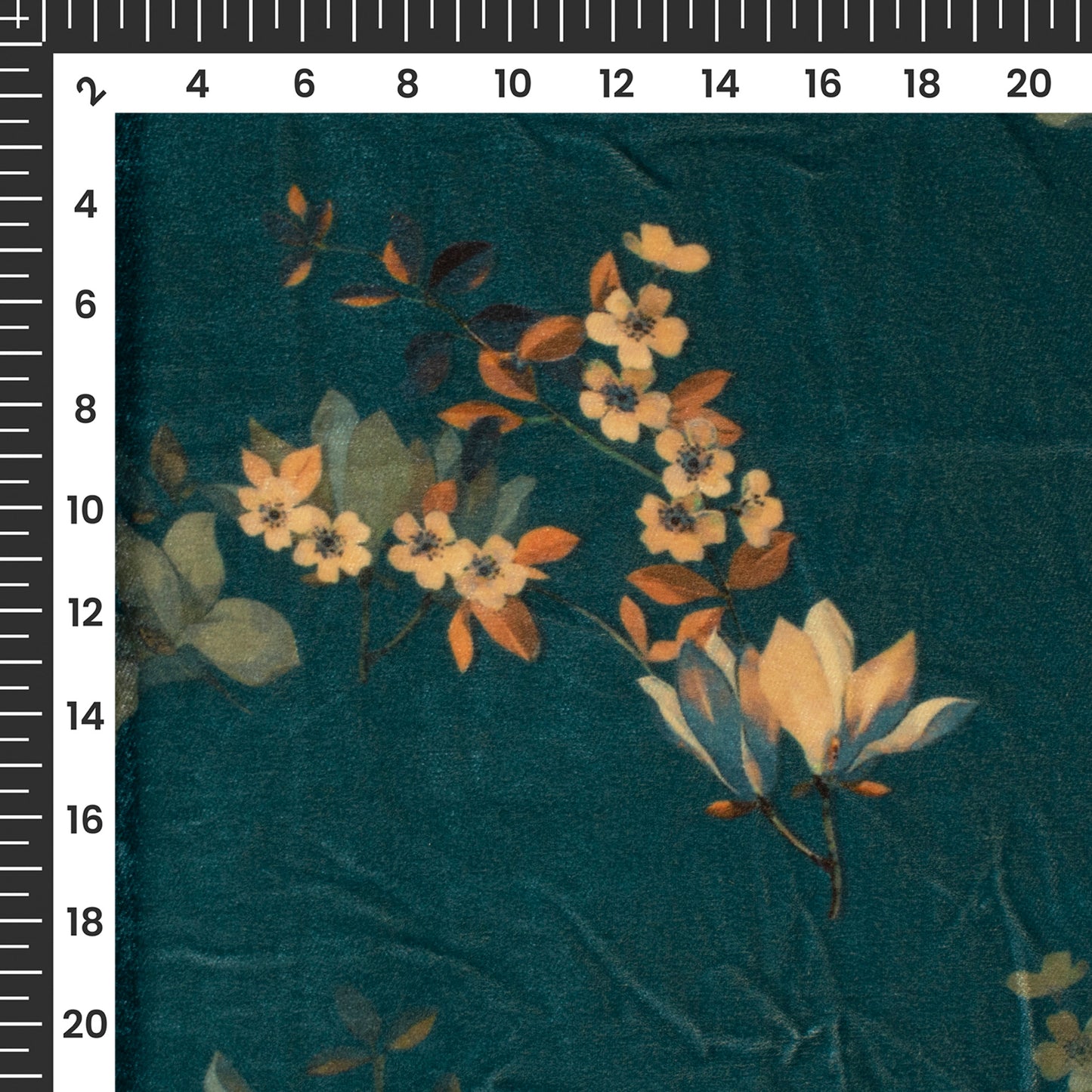 Pine Green Floral Pattern Digital Print Velvet Fabric