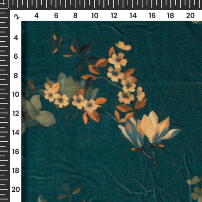 Pine Green Floral Pattern Digital Print Velvet Fabric