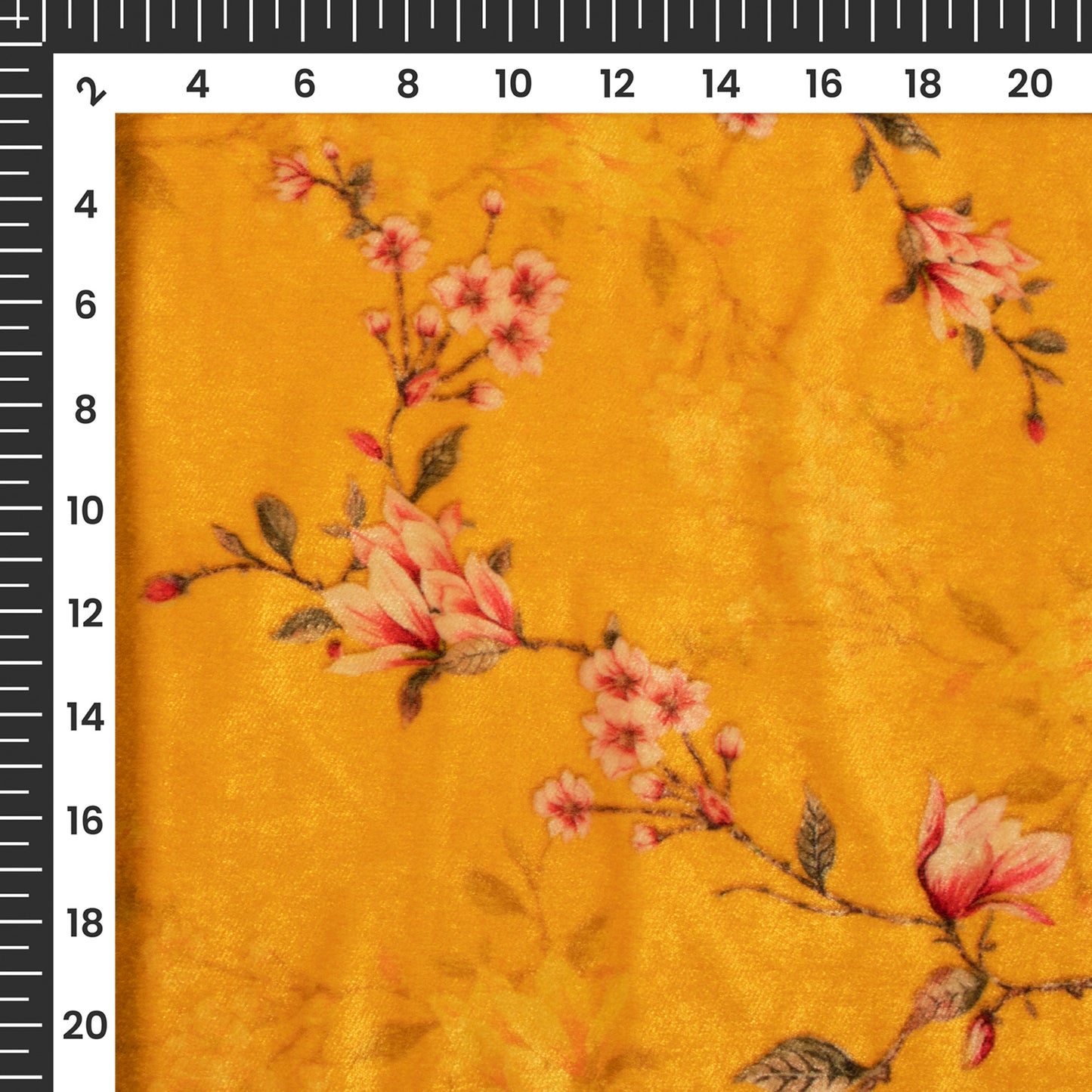 Golden Yellow Floral Pattern Digital Print Velvet Fabric