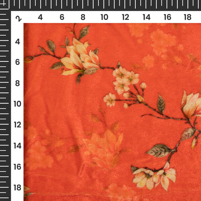 Orange Floral Pattern Digital Print Velvet Fabric