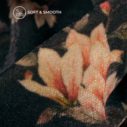 Black Floral Pattern Digital Print Velvet Fabric