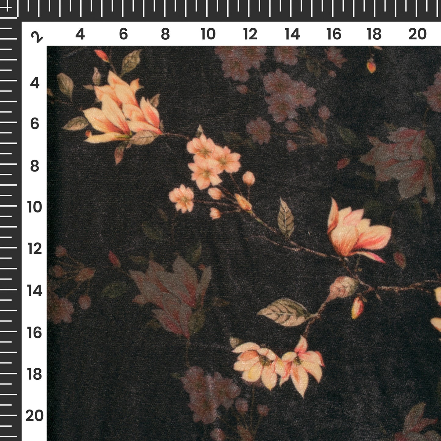 Black Floral Pattern Digital Print Velvet Fabric
