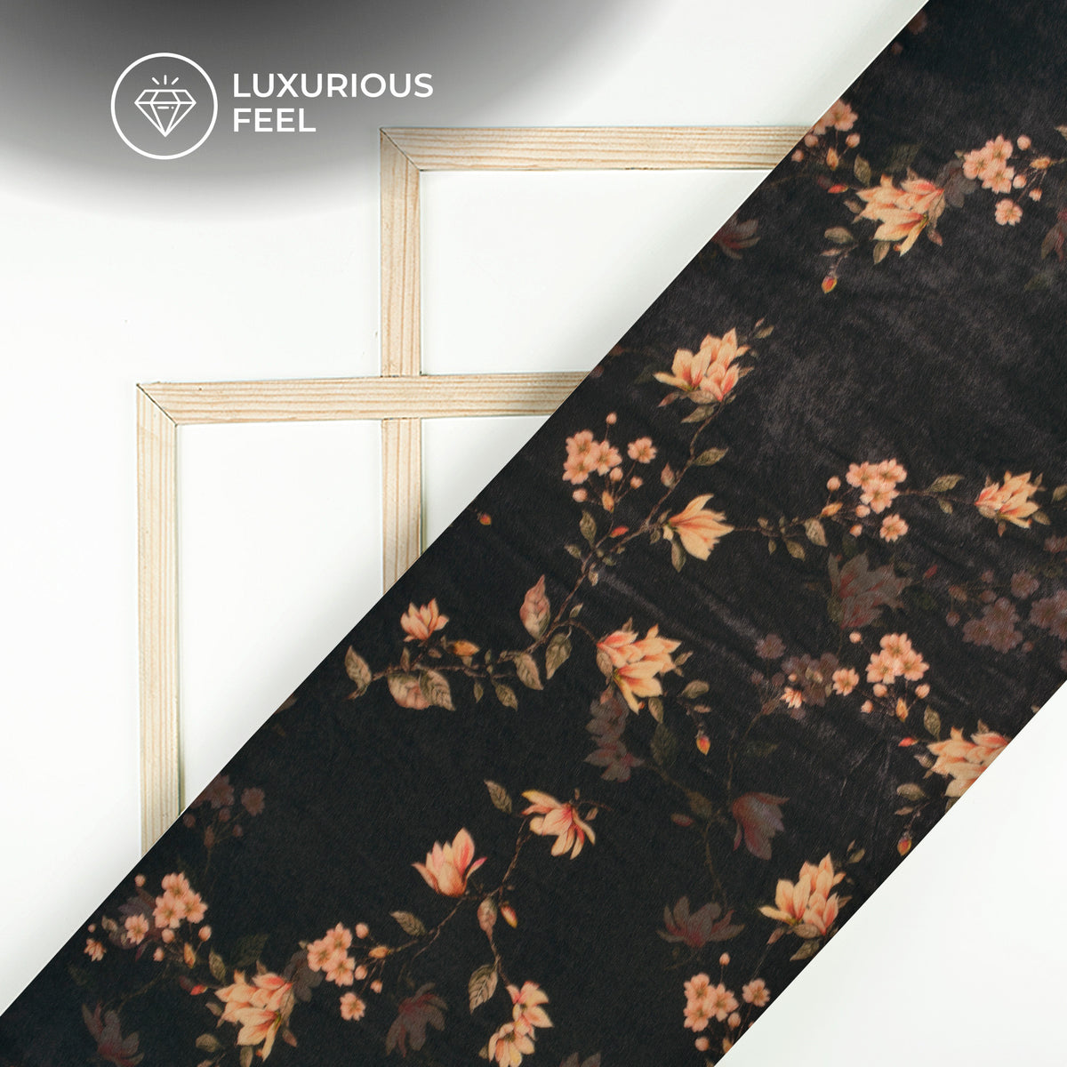 Black Floral Pattern Digital Print Velvet Fabric