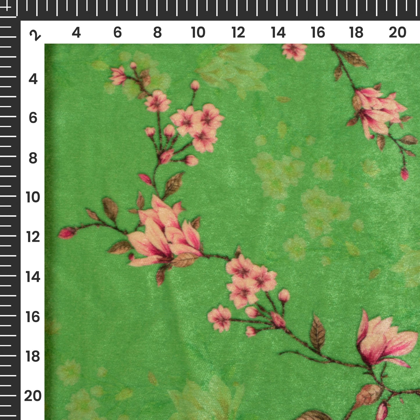 Green Floral Pattern Digital Print Velvet Fabric