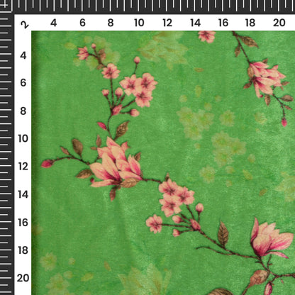 Green Floral Pattern Digital Print Velvet Fabric