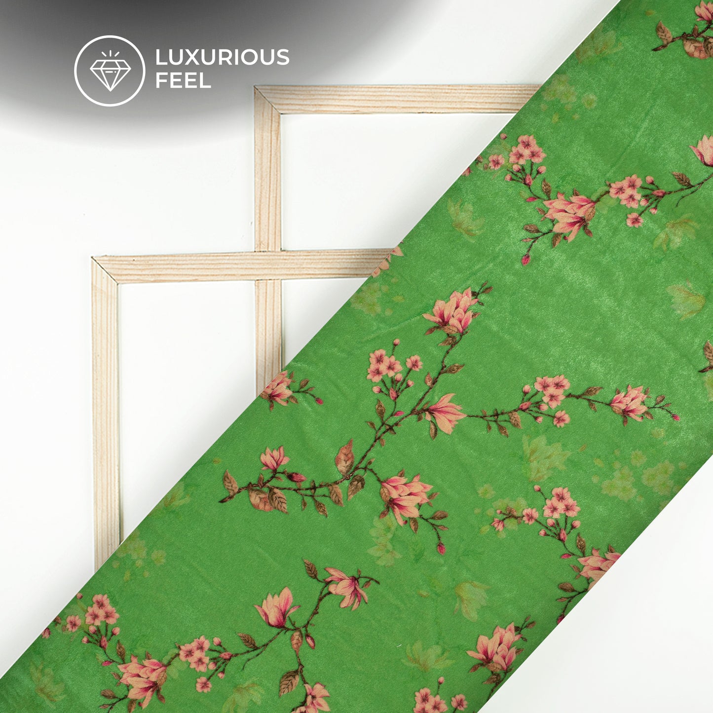 Green Floral Pattern Digital Print Velvet Fabric