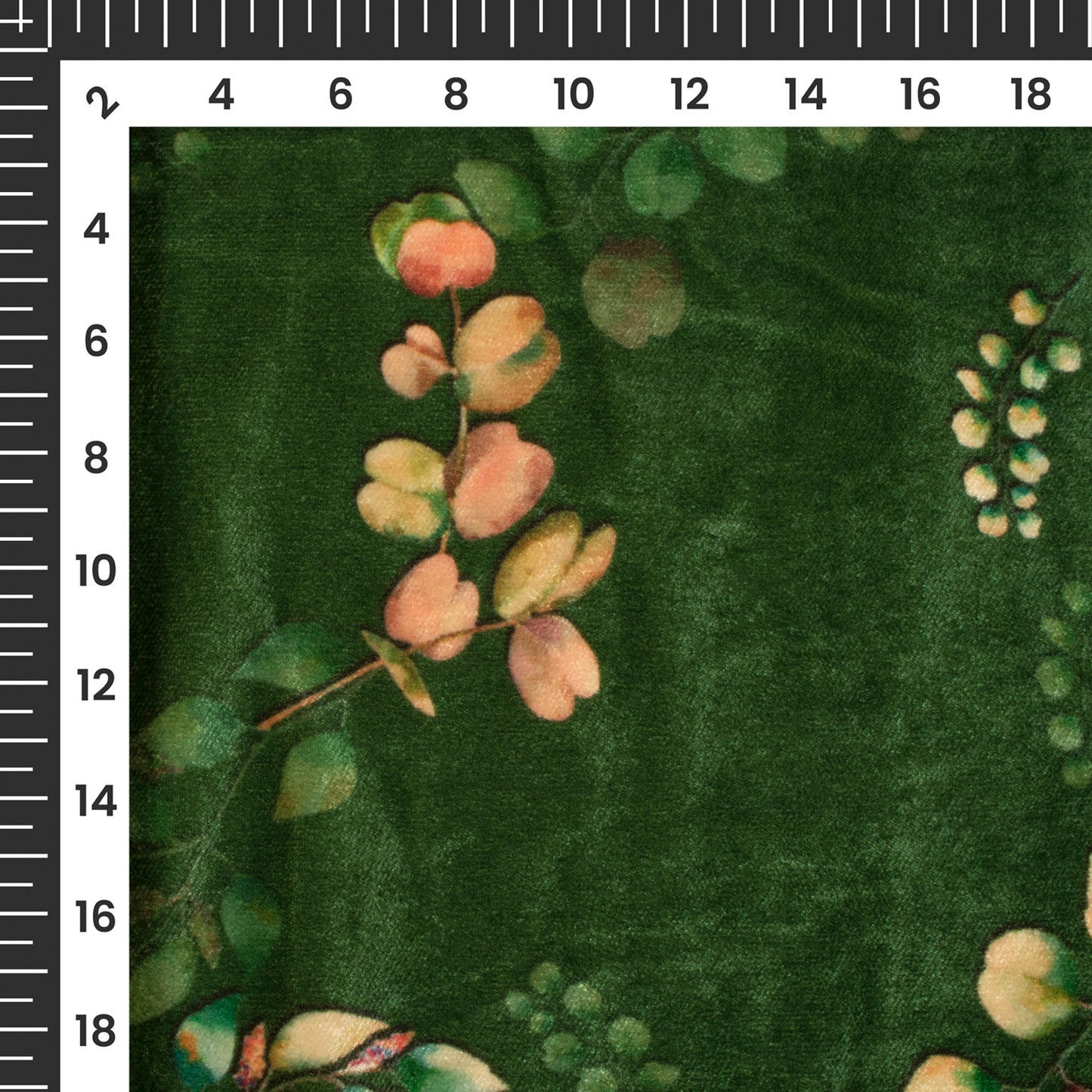 Forest Green Leaf Pattern Digital Print Velvet Fabric
