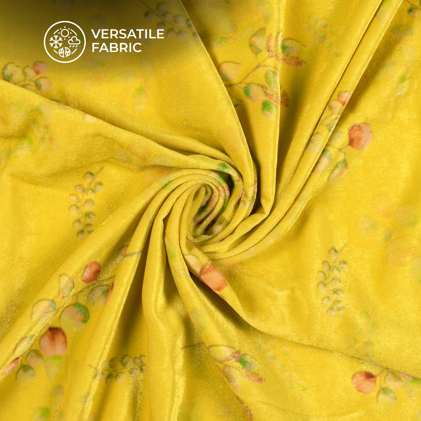 Yellow Leaf Pattern Digital Print Velvet Fabric