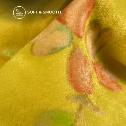 Yellow Leaf Pattern Digital Print Velvet Fabric