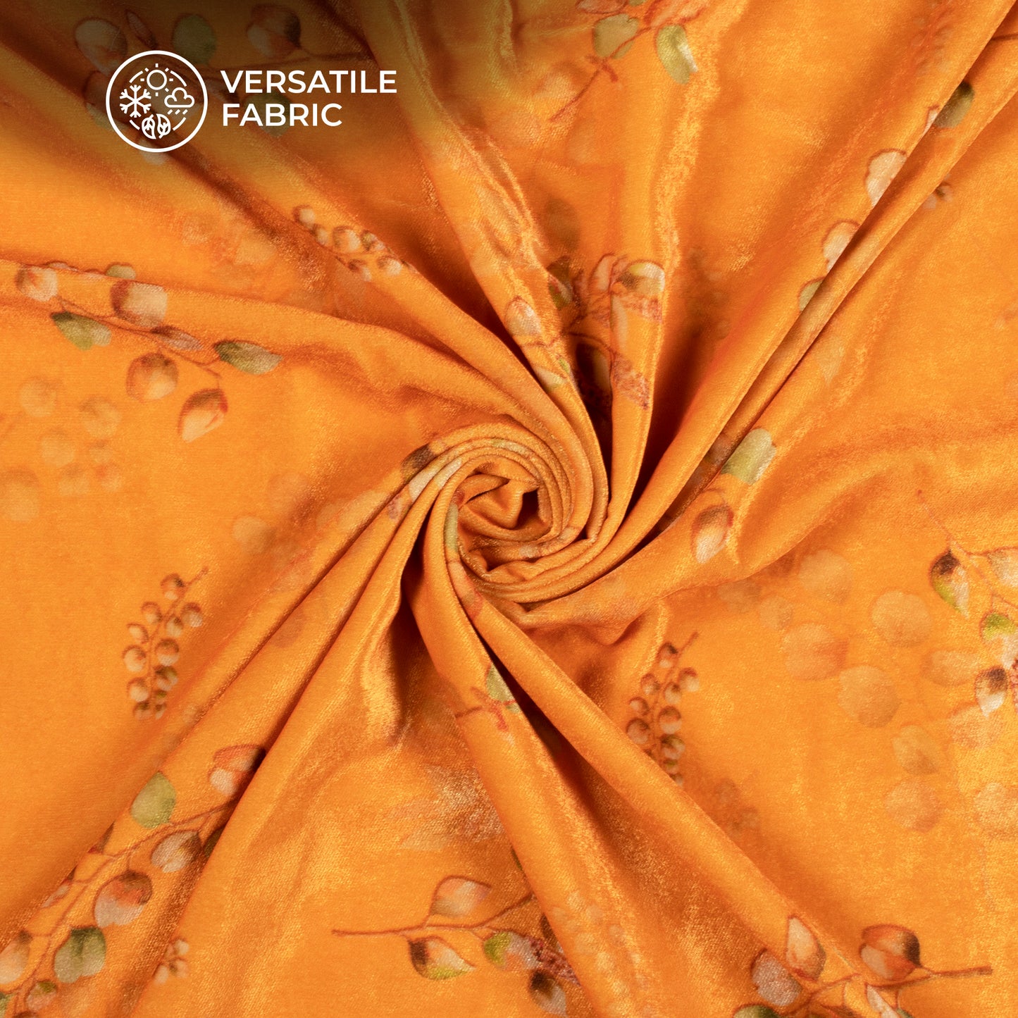 Tangerine Orange Leaf Pattern Digital Print Velvet Fabric