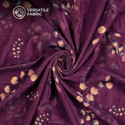 Deep Violet Purple Leaf Pattern Digital Print Velvet Fabric