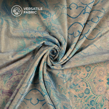 Gray Floral Pattern Digital Print Velvet Fabric