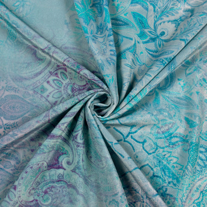 Gray Floral Pattern Digital Print Velvet Fabric