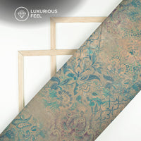 Gray Floral Pattern Digital Print Velvet Fabric