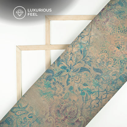 Gray Floral Pattern Digital Print Velvet Fabric