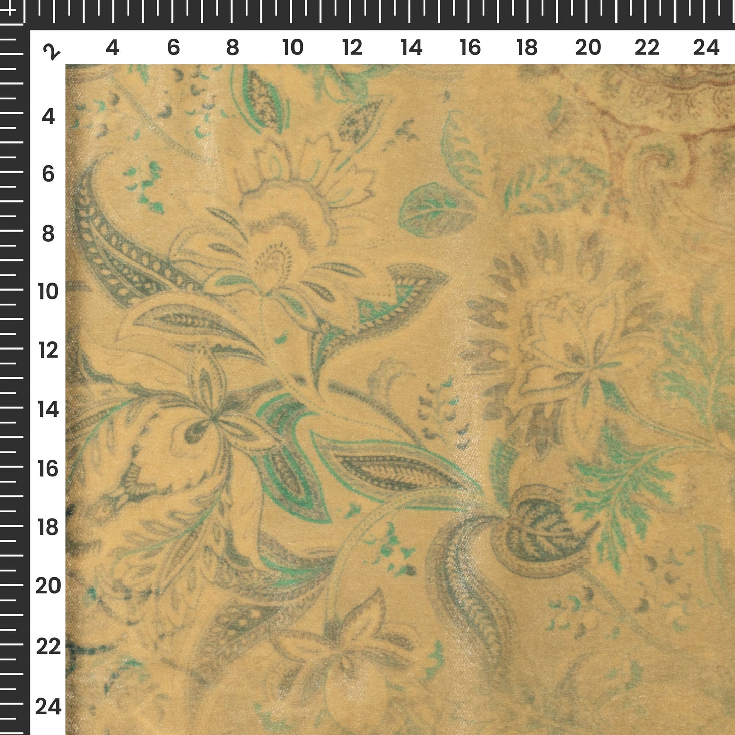 Light Khaki Floral Pattern Digital Print Velvet Fabric