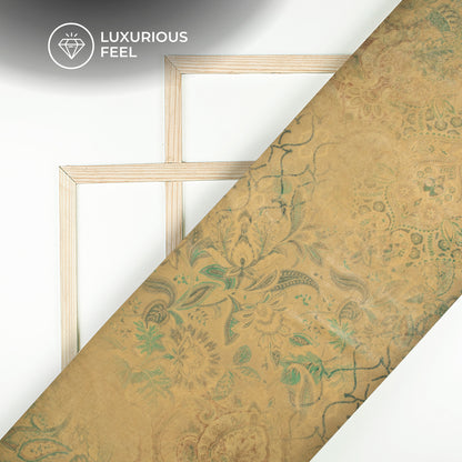 Light Khaki Floral Pattern Digital Print Velvet Fabric